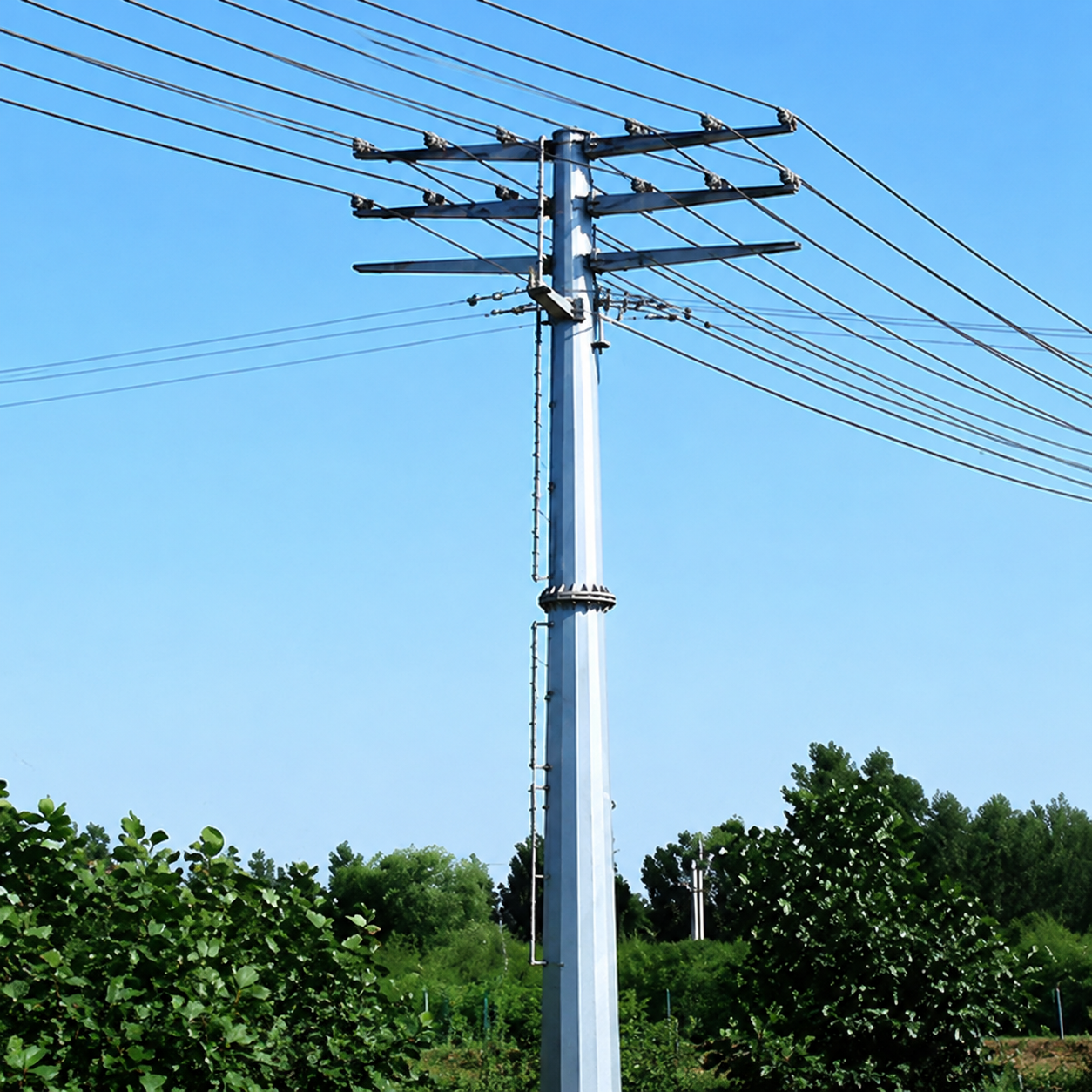 Tiang Baja Bulat dari Pipa Baja untuk Saluran Transmisi Tunggal/Ganda (Straight & Angle), Dilapis Seng Panas (Hot-Dip Galvanized), Tegangan 10 kV / 220 kV - 3