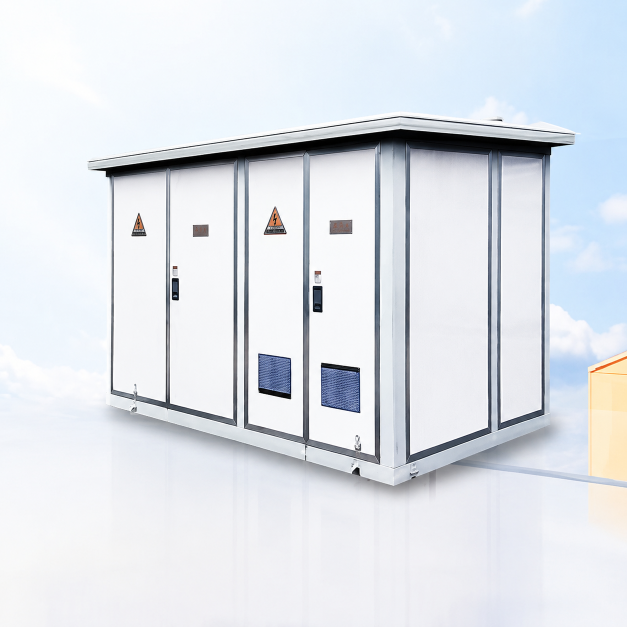 Transformator Box / Substasi Transformator Box / Substasi Transformator Box Tipe Eropa untuk Pembangkit Listrik Tenaga Surya, Komplet, Kapasitas 630 kVA / 250 kVA