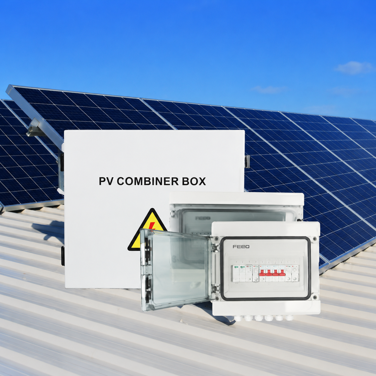 Kotak Penggabung Arus (Combiner Box) Fotovoltaik dengan Proteksi Petir dan Penyimpanan Energi, 1500 V