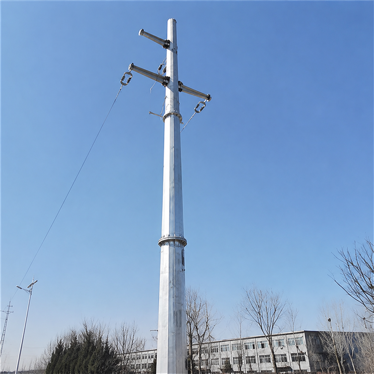 Tiang Baja Bulat dari Pipa Baja untuk Saluran Transmisi Tunggal/Ganda (Straight & Angle), Dilapis Seng Panas (Hot-Dip Galvanized), Tegangan 10 kV / 220 kV - 4